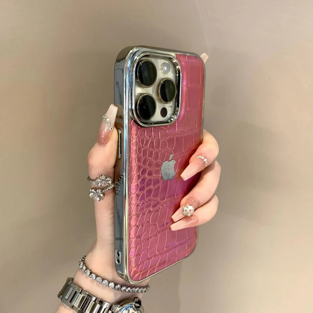 适用于苹果16手机壳iPhone15ProMax镭射14鳄鱼纹13皮质12大孔防摔