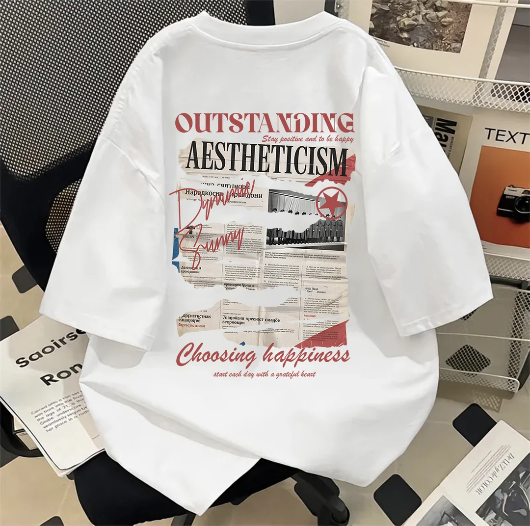 潮牌复古重磅纯棉T恤男2025夏季新款印花短袖宽松百搭男士棉T半袖