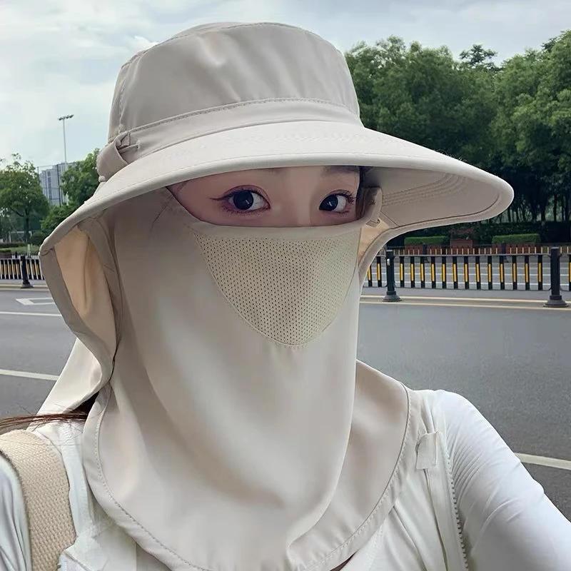 全方位遮脸遮阳帽护颈一体透气面罩防紫外线户外骑车冰丝防晒帽子
