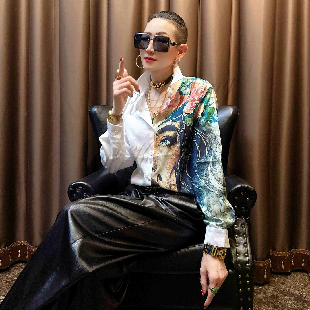 伦哥定制 时尚欧美长袖宽松百搭鸳鸯衬衫 2554#