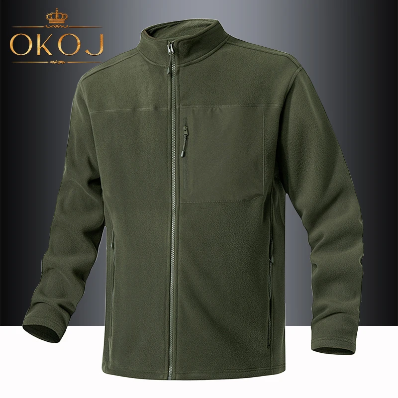 OKOJ抓绒衣男士立领开衫摇粒绒加绒保暖秋冬新款户外休闲夹克外套