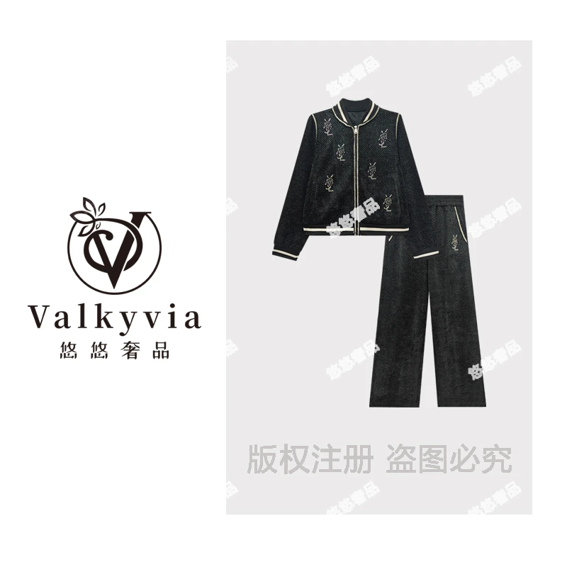 【Valkyvia/悠悠奢品】休闲烫钻山茶花百搭时尚套装TZ1013