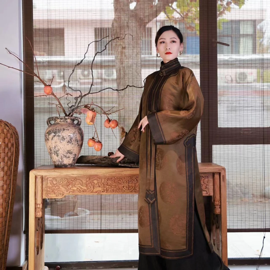 蘇夢【琥珀暮染】琥珀流光怀花团龙重工香云纱立领对襟大衫0103643