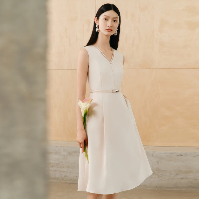 【安雅专属】【CADIDL】显瘦无袖优雅轻奢连衣裙简约中长款CF04453X2