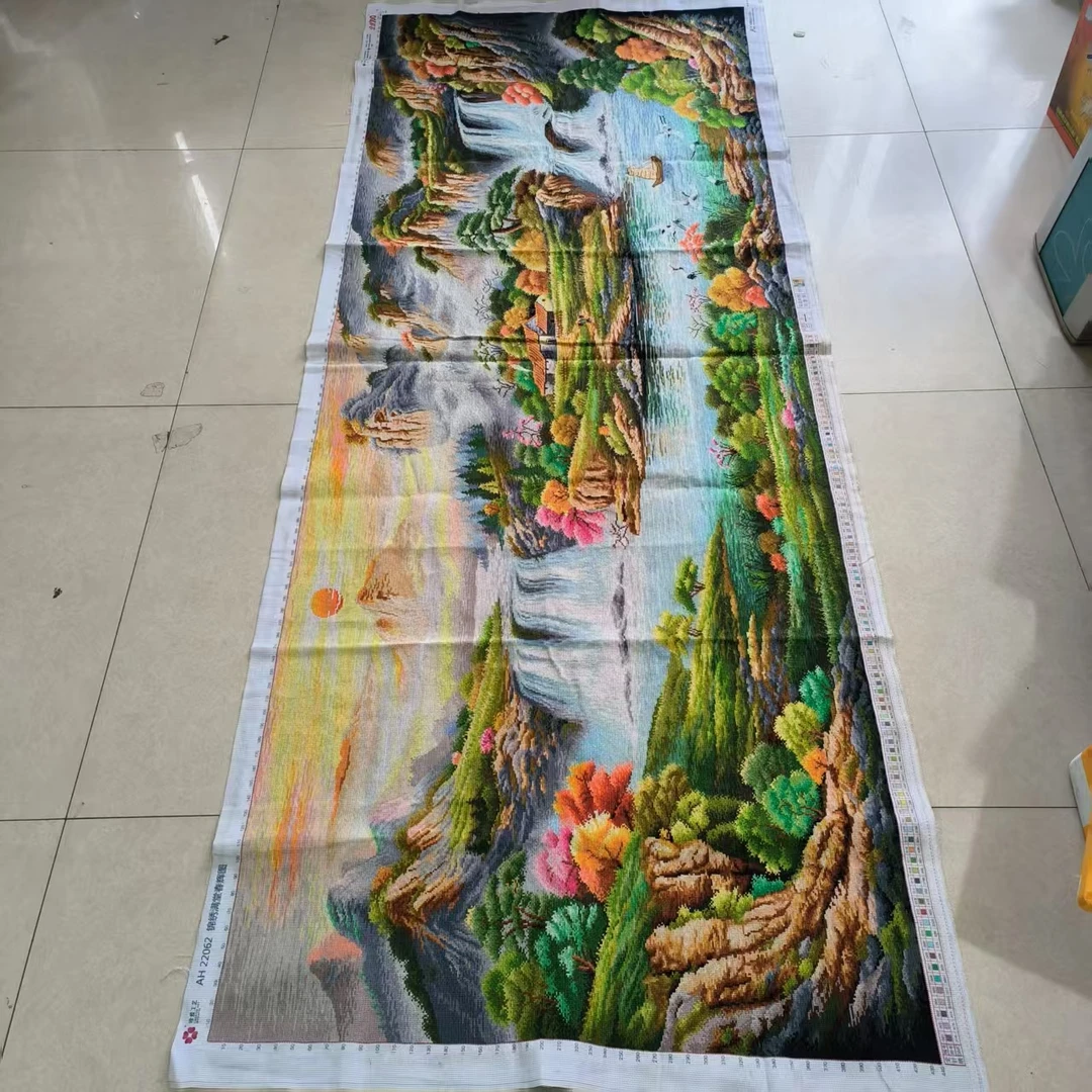 纯手工绣好的十字绣成品锦绣满堂春晖大幅山水风景客厅装饰画出售