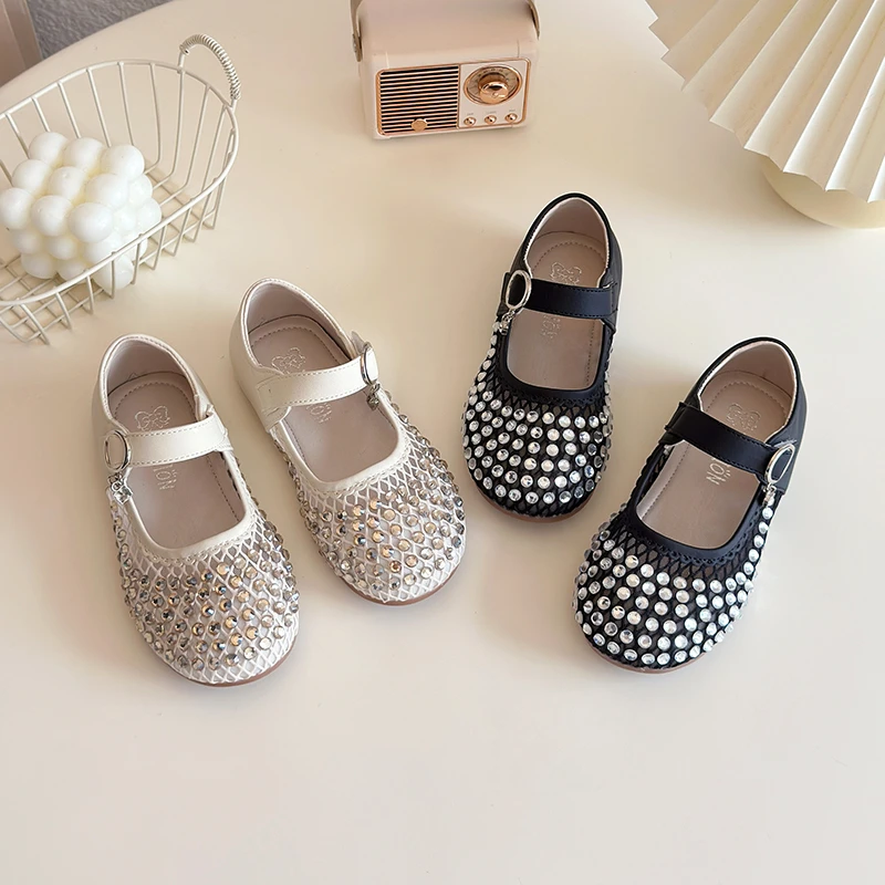 【水钻】女童亮钻夏季单网小皮鞋2025新款小女生欧若假日风软底单鞋