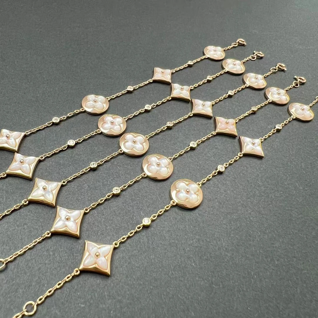 925银手链 老花经典手链.白贝镶嵌.cnc高版本.时尚轻奢白色百搭款