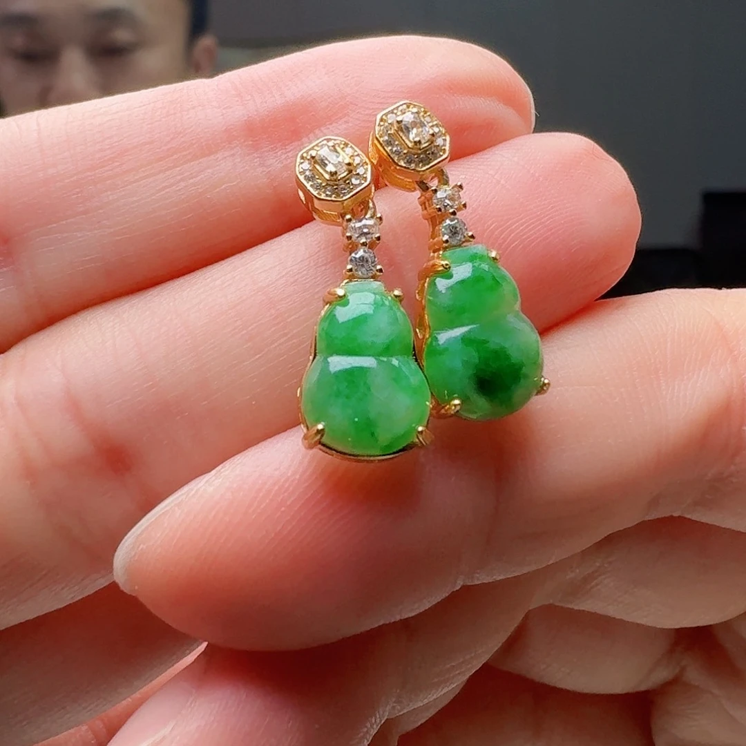 翡翠银S925镶嵌耳饰天然