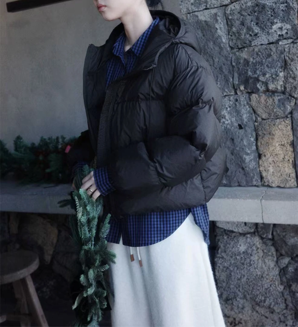 【束哩】05568 高品质~90白鸭绒外套 宽松连帽轻盈保暖面包服羽绒服
