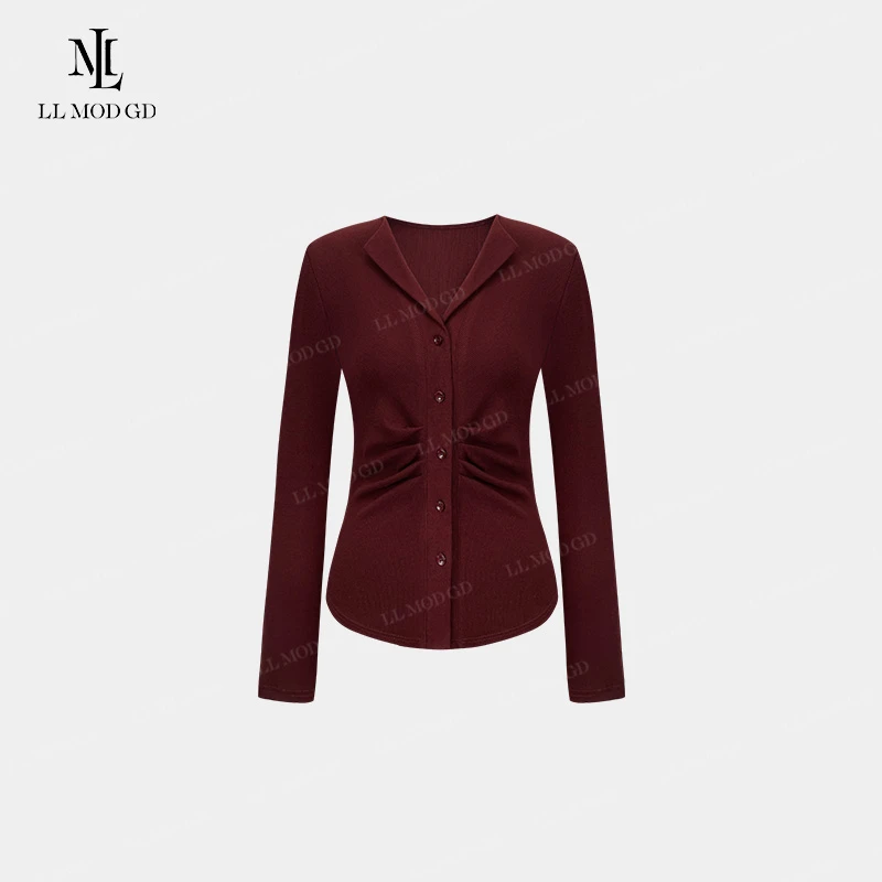 轻盈妙曼 褶皱收腰针织衫女秋季辣妹显瘦气质长袖上衣MY-252546