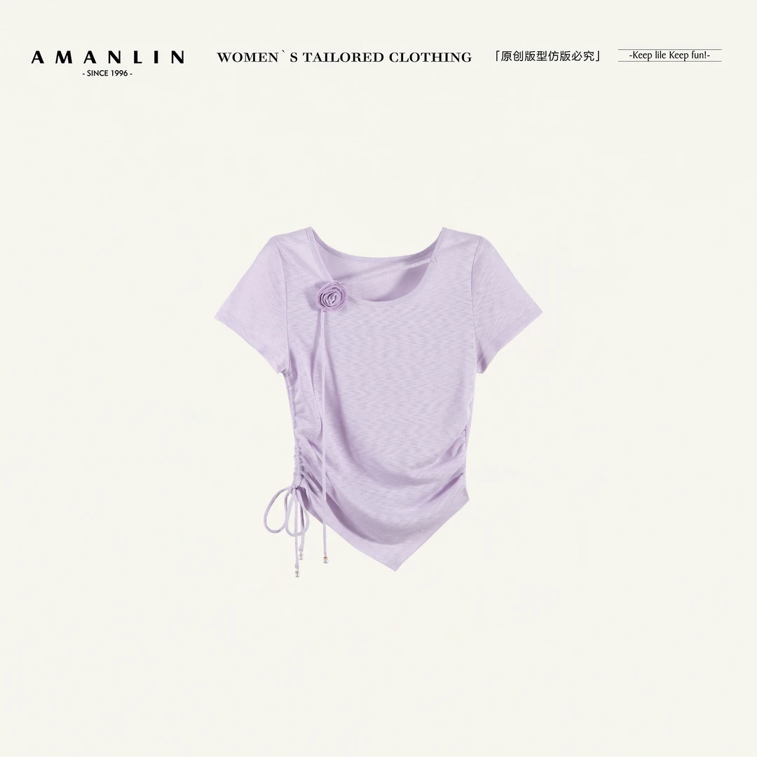AMANLIN/阿谩琳欧若风春夏新款收腰显瘦飞飞袖T恤女上衣TY596719