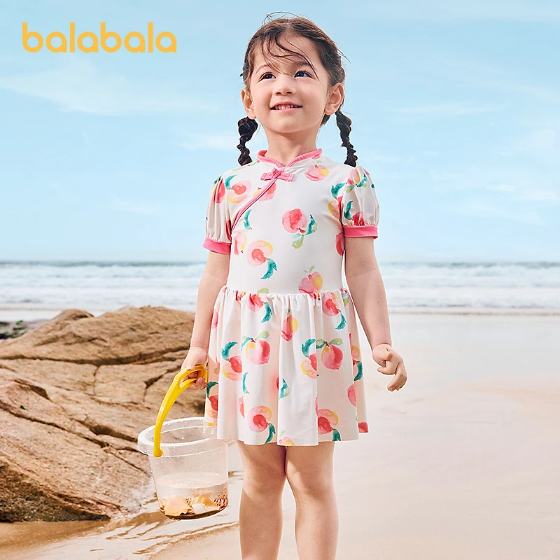 巴拉巴拉女童泳衣连体儿童泳装小童防晒耐氯旗袍裙泳衣时尚国风