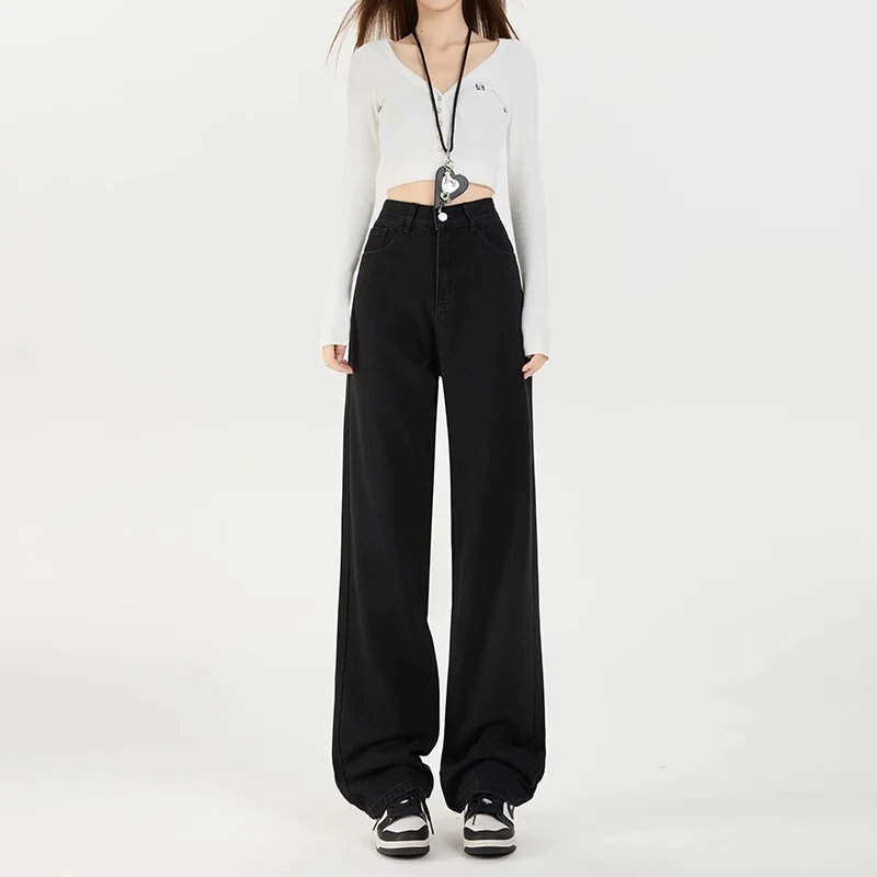 阔腿牛仔裤女秋季2025新款小个子百搭高腰显瘦宽松直筒拖地长裤子
