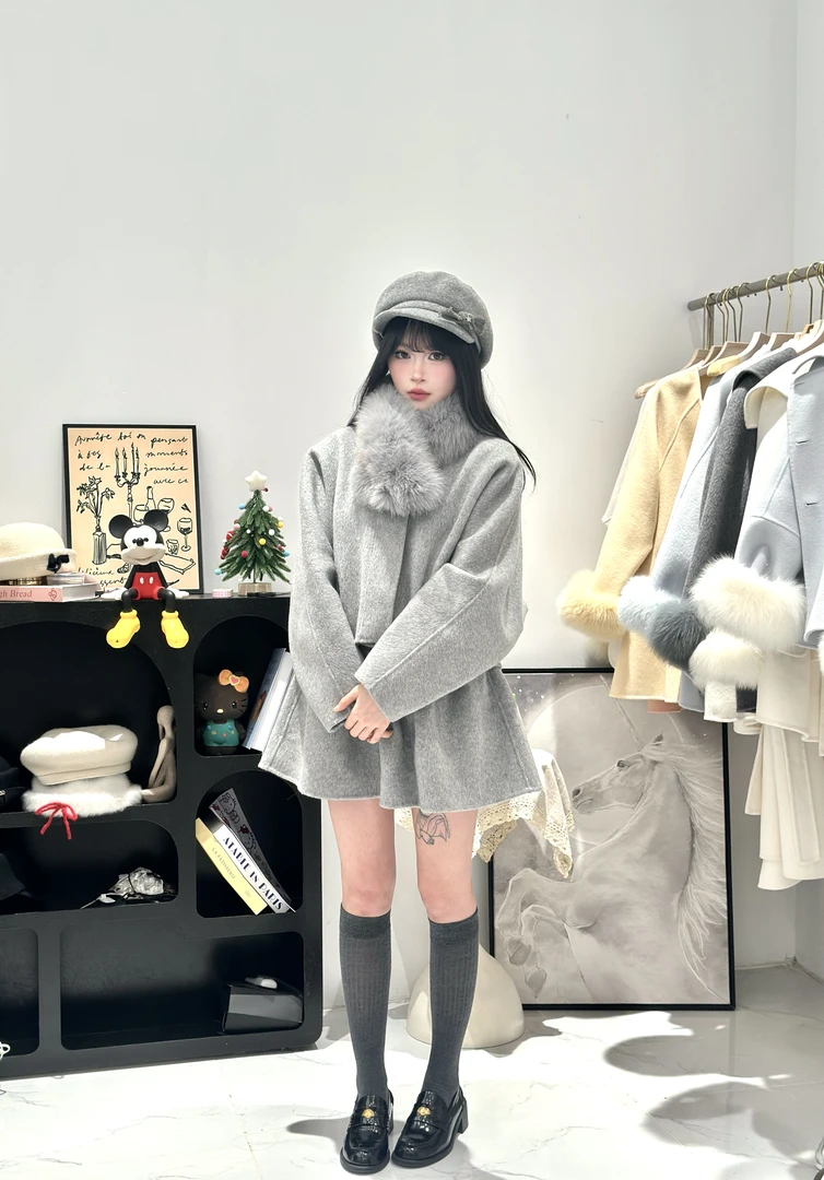 【慕云间】时尚套装双面休闲羊毛大衣/短裙韩版欧若精灵风ins风