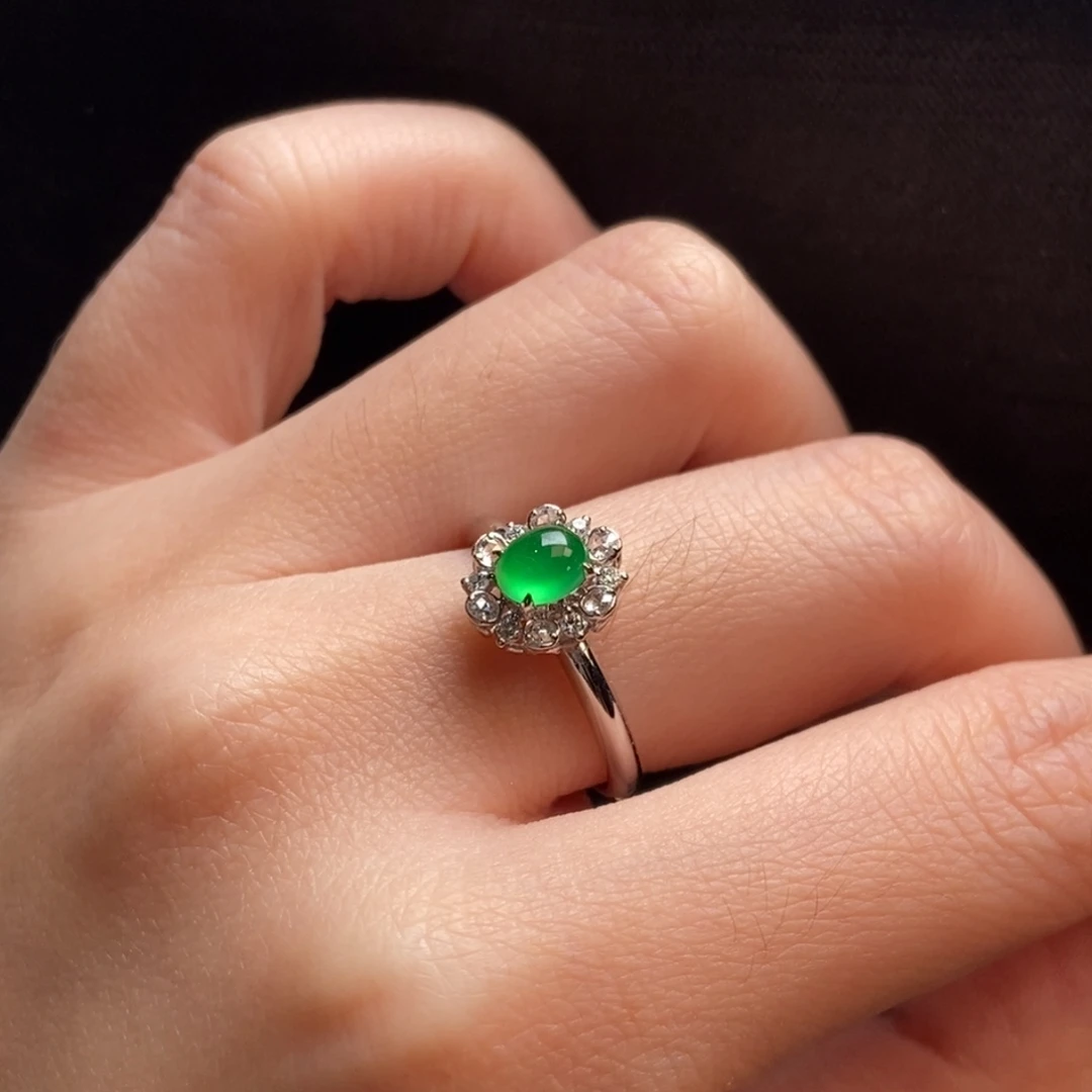 翡翠18K金镶嵌戒指5.6-4.5