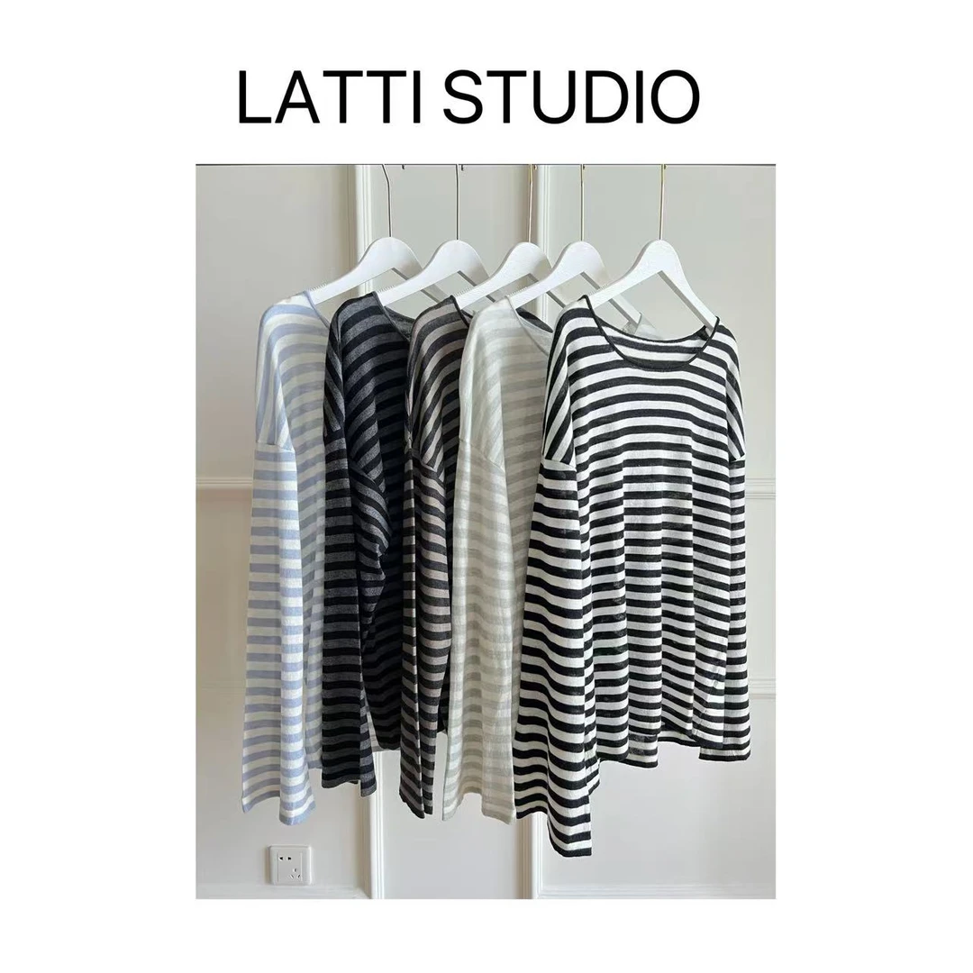 【Latti】软糯条纹衫-精仿羊绒慵懒风柔软亲肤横条纹罩衫