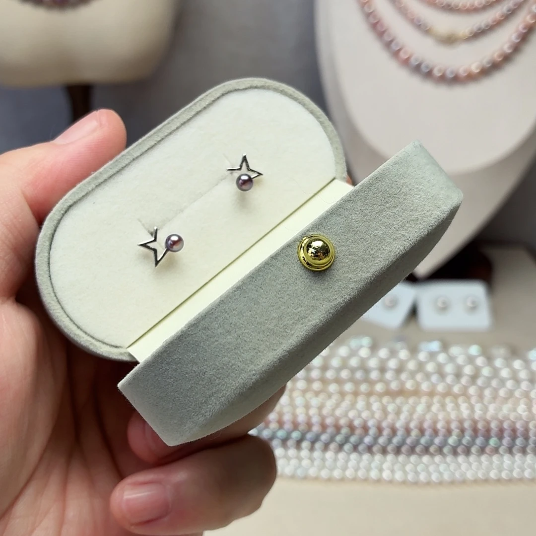 颈饰淡水珍珠银S925镶嵌怪色耳钉