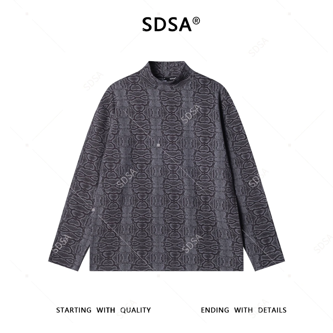 SDSA男士秋冬新款痞帅男装休闲时尚撞色半高领长袖T恤百搭简约潮