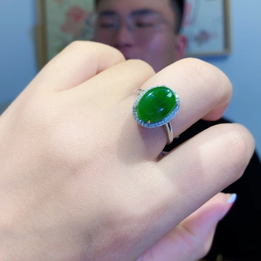 和田玉（碧玉）戒指银S925镀金镶嵌