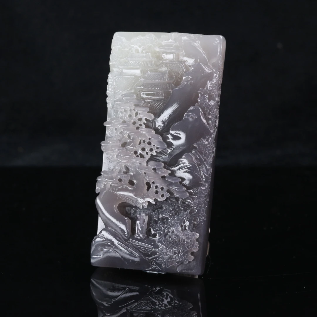 41和田玉烟紫山水牌/500629北京中保拍卖