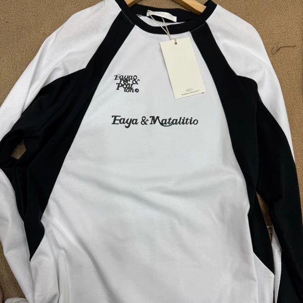 蓝莓宣言拼色长袖八分袖