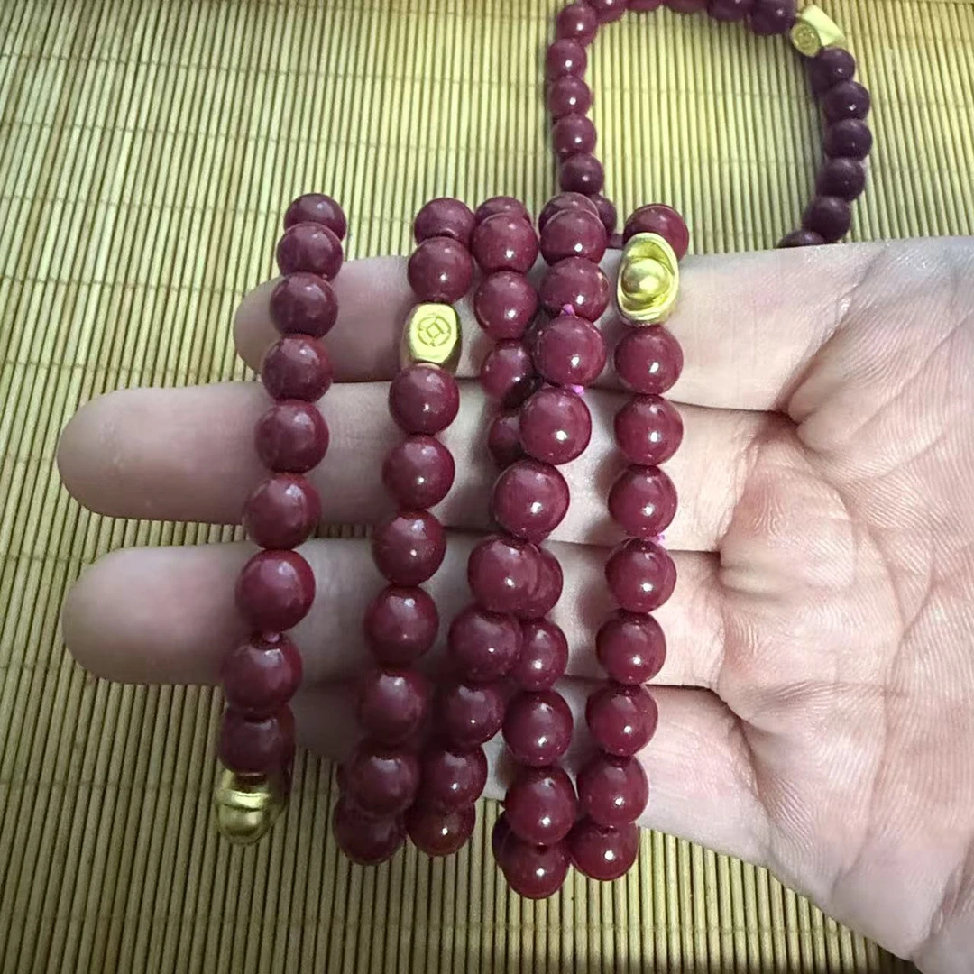 天然辰砂时尚精巧8mm含金元宝珠紫金砂手链