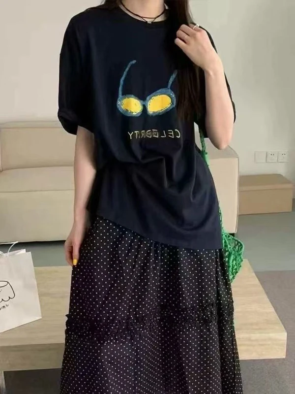 大版宽松雪花棉眼镜T恤