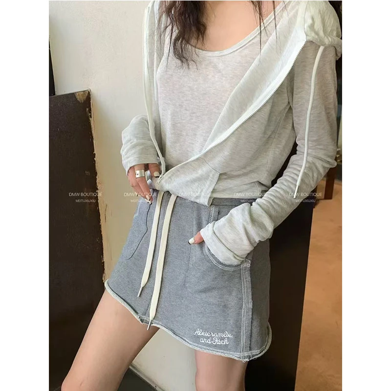 韩系极简风2025夏季新款明线设计字母刺绣休闲ins高级小众半身裙