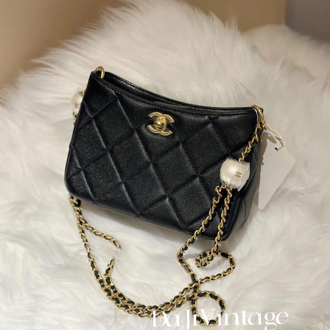 99新 Chanel/香奈儿 大吉中古/香奈儿24S黑金汤圆hobo斜挎