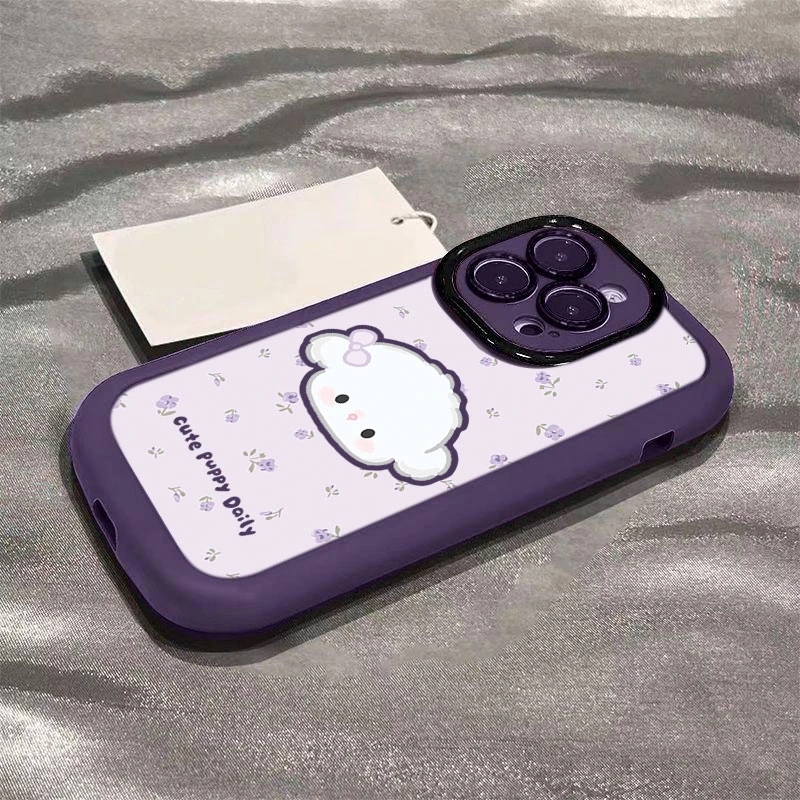 紫色碎花小狗适用iphone16promax苹果15/14P手机壳泡芙13p/12/11