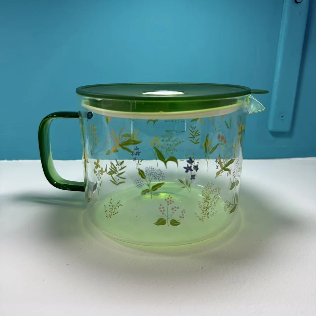 芬芳夏日新款高硼硅玻璃泡面锅1.5L大容量带刻度可明火原色把手