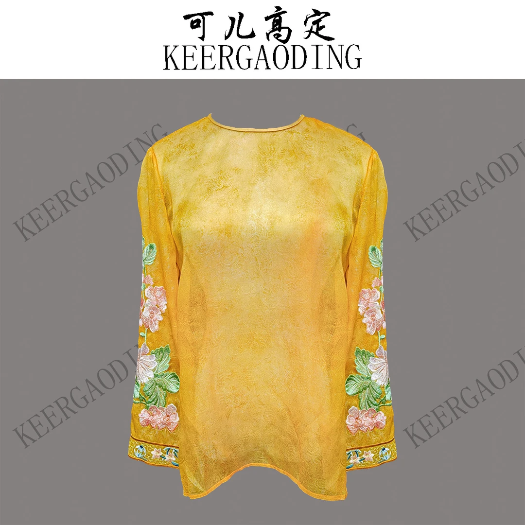 【已售罄】高端新中式国风设计师款桑蚕丝凉纱上衣BQ-98054黄