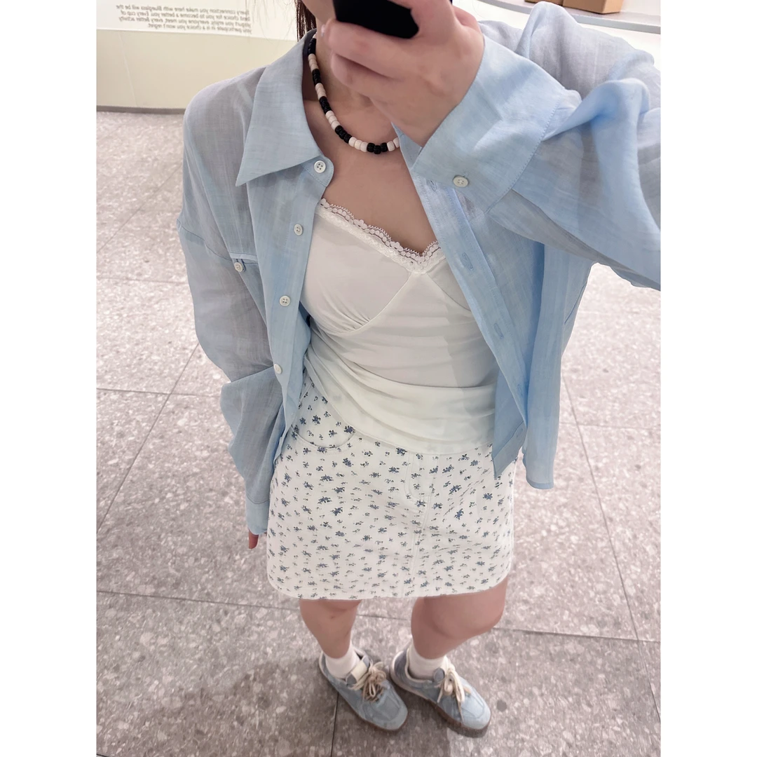 100棉 晶咕【夏恋纯曲】时尚高腰夏碎花A字牛仔包臀半裙女装半身裙