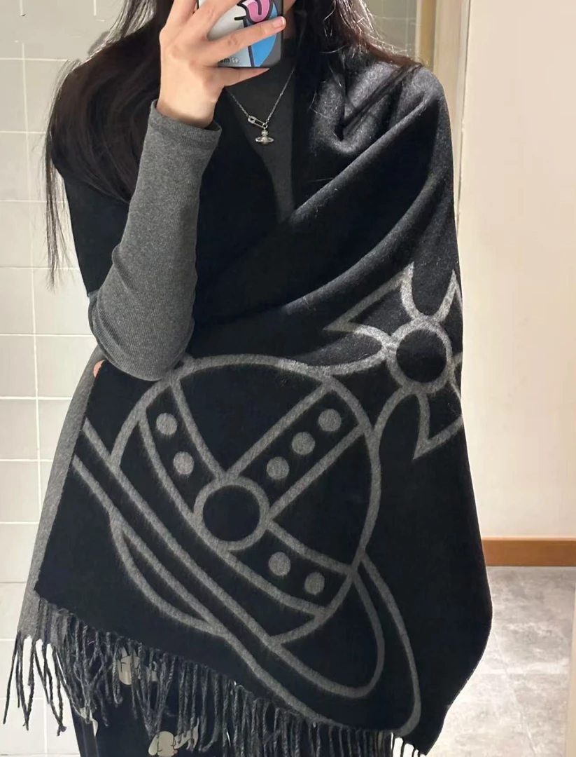 内蒙古厂家直邮2025冬季新款高级感土星双面羊绒围巾披肩