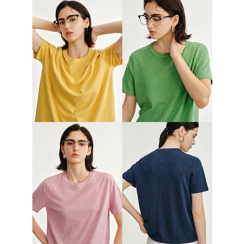 COKEYA/镇店精纯~真丝棉麻点子纱经典圆领轻盈透气针织衫短袖T恤