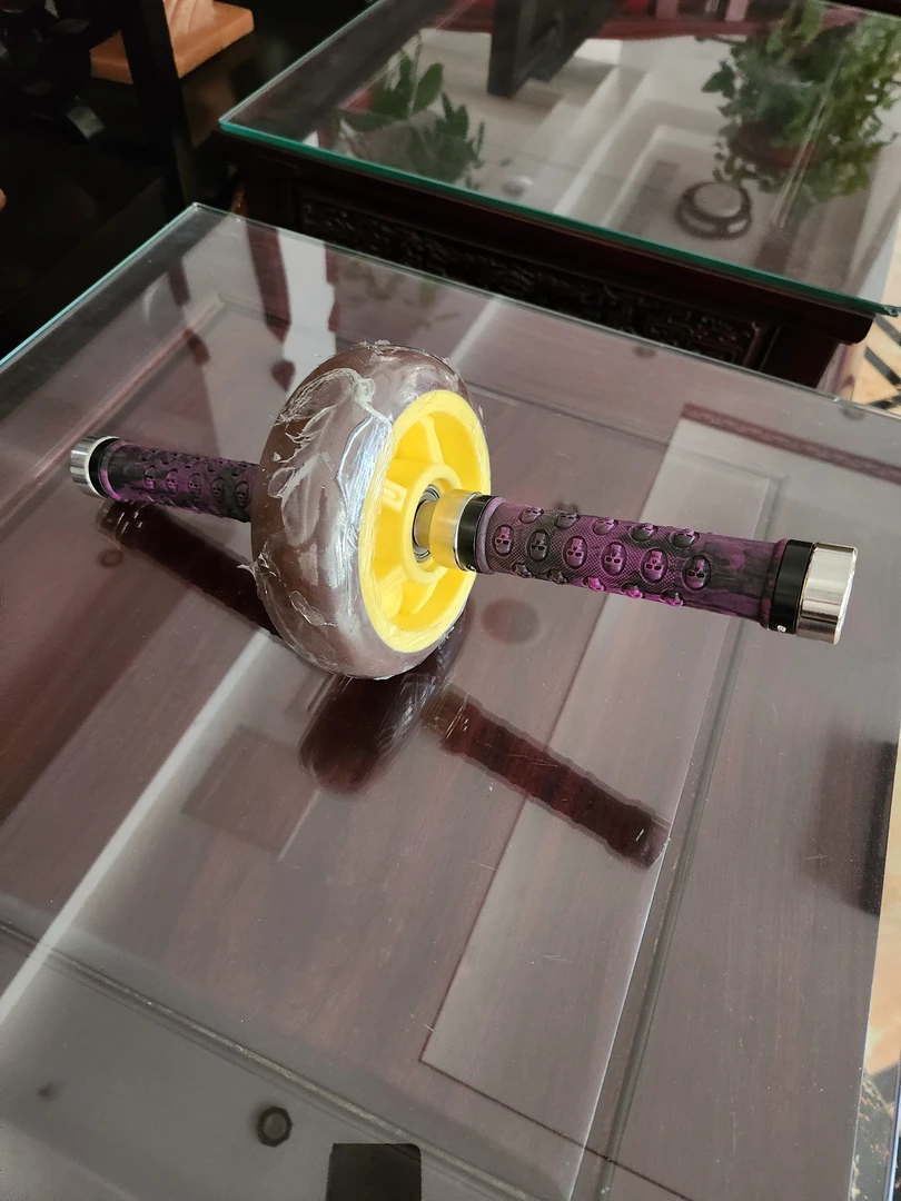 健腹轮高弹轮胎，直径15厘米，不锈钢手柄总长39厘米，