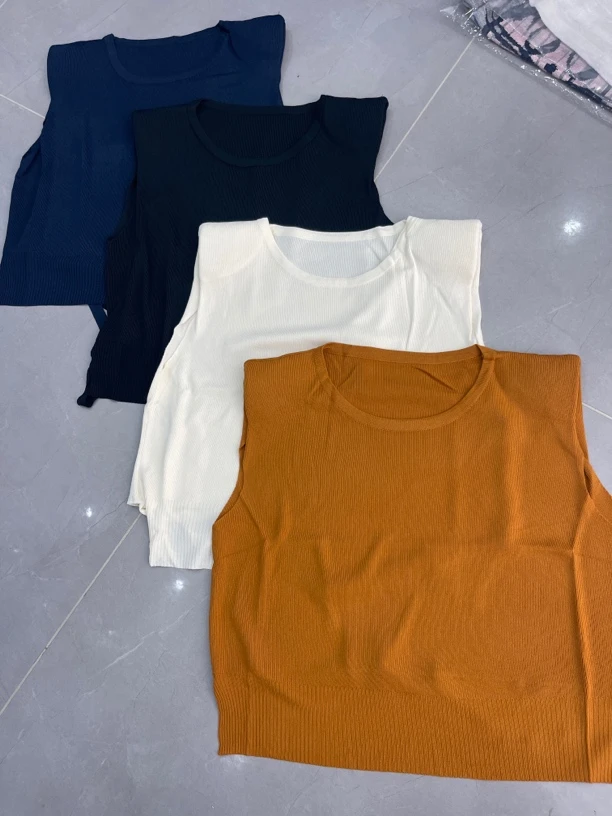 针织无袖短袖加垫肩