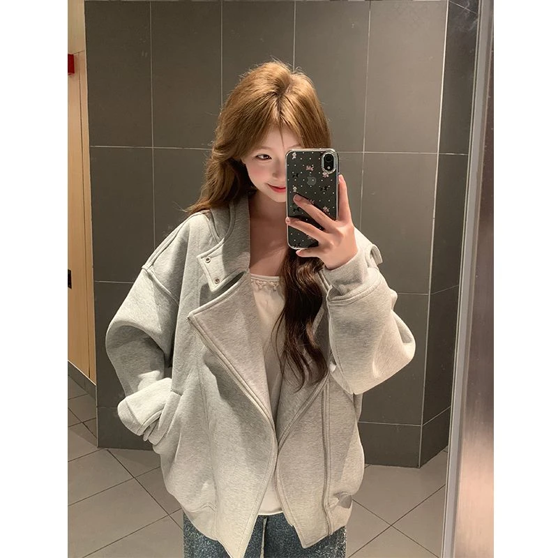 开衫女连帽千金风慵懒风拉链卫衣上衣宽松韩版晕染休闲小个子长袖