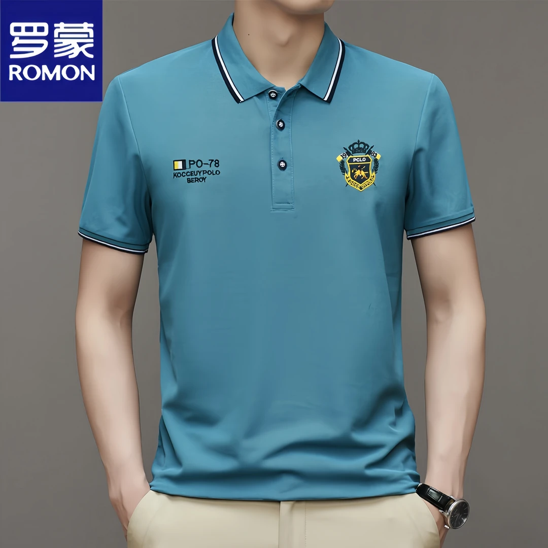 罗蒙中年爸爸夏装翻领短袖t恤男士爸爸装夏季短袖polo衫体恤上衣