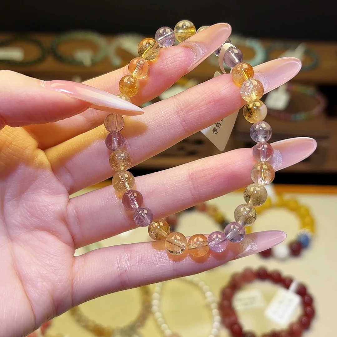 银S925镶嵌水晶手链黄1490