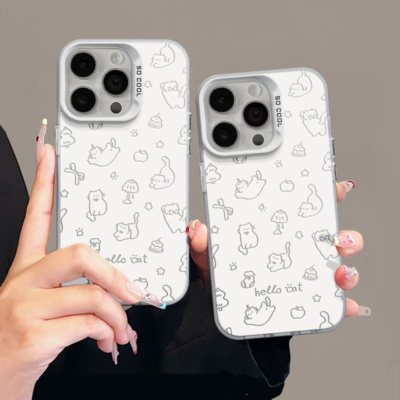 苹果小猫适用苹果17pro手机壳16promax彩银华为p60荣耀oppo小米15