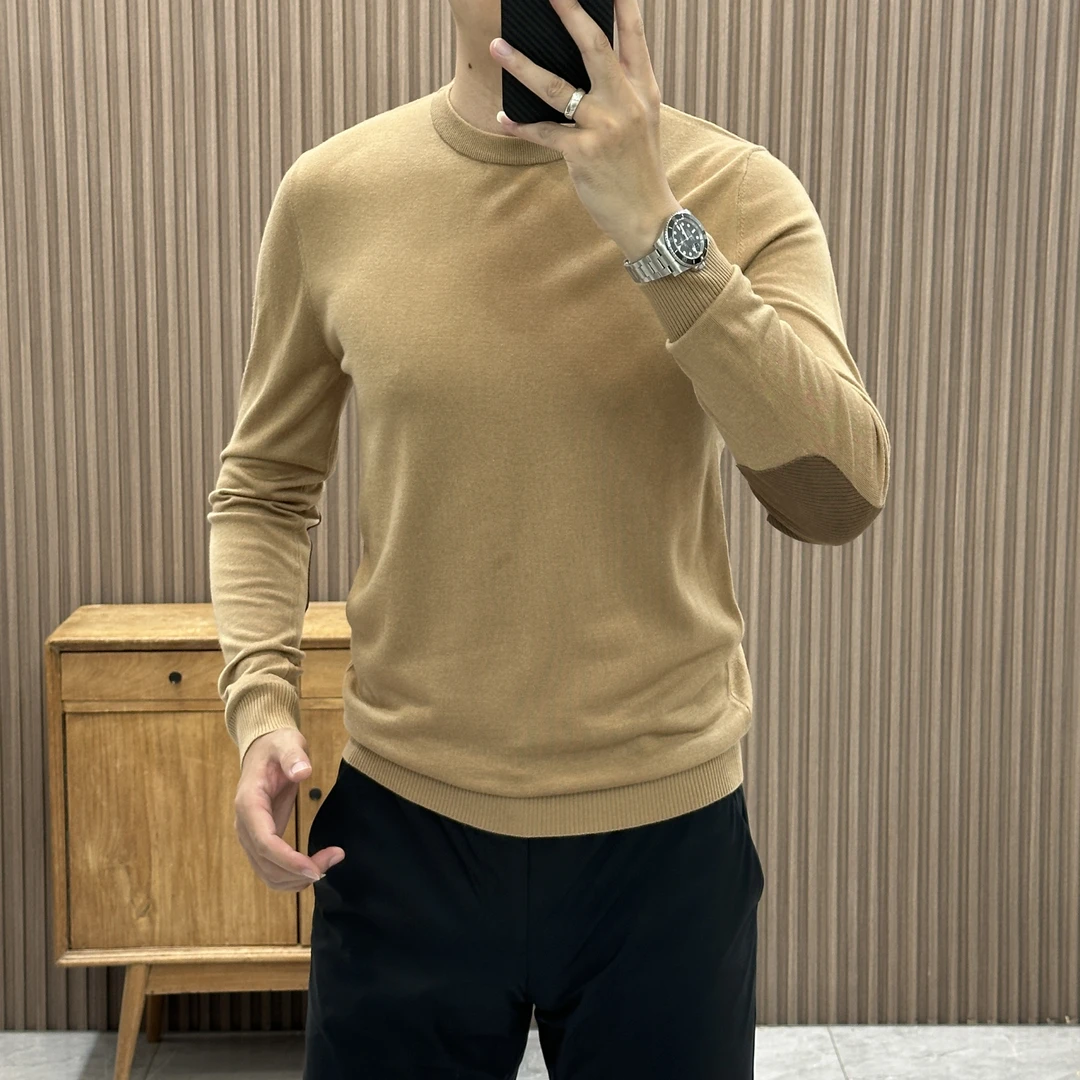 【含桑蚕丝】秋冬拼接圆领百搭针织衫长袖时尚休闲免烫潮流打底610