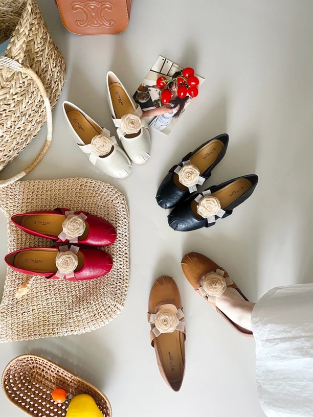 B 27-1 复古玛丽珍芭蕾鞋2025秋季新款花朵绝美超火平底单鞋