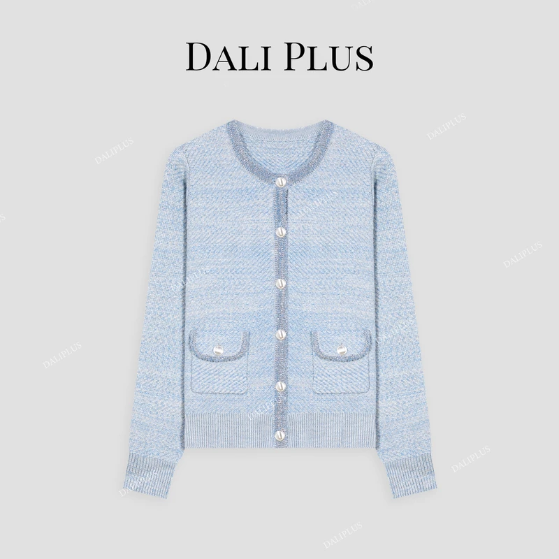 DALI PLUS25年新款 轻奢粉银撞色质感十足小香风针织衫-D4XL0197