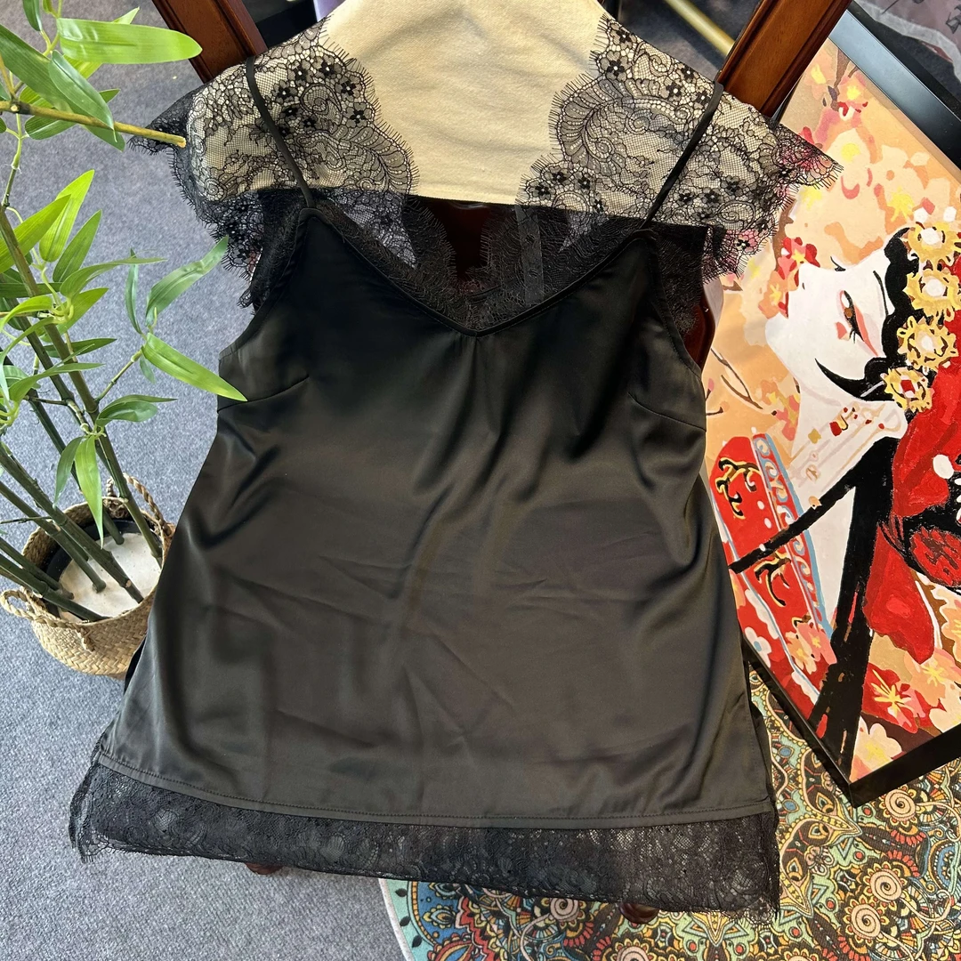 【蕾丝美背】通勤蕾丝显瘦白色时尚百搭打底夏季CR007