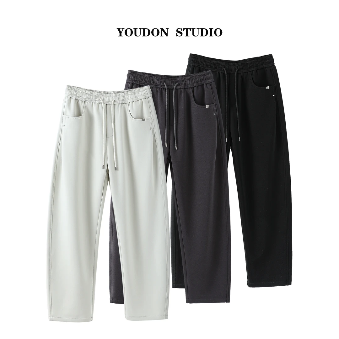 YD59秋冬加厚加绒宽松百搭松紧腰直筒潮流弹力男士休闲裤长裤