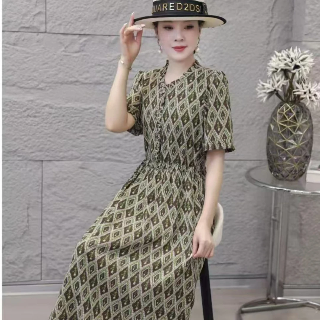 10008-夏新品时尚修身腰带亲肤透气遮肉连衣裙妈妈装【G仓】