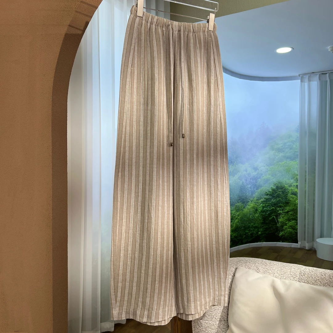 【亚麻】软糯顶奢纯亚麻三色提花纺织工艺直筒裤夏季休闲长裤显瘦