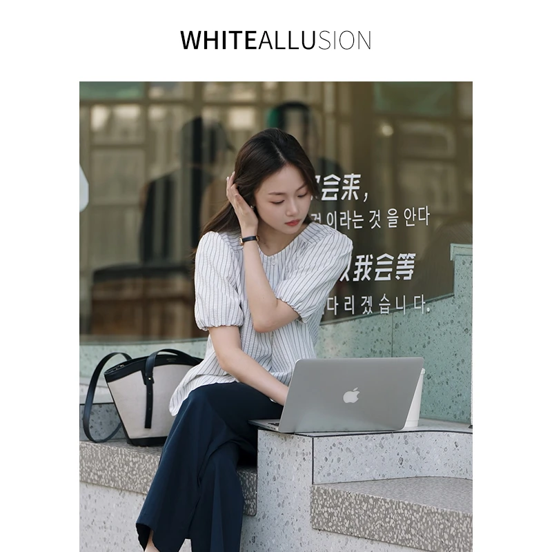 素典年中清仓【2322】韩系圆领条纹衬衫夏季薄款短袖休闲上衣