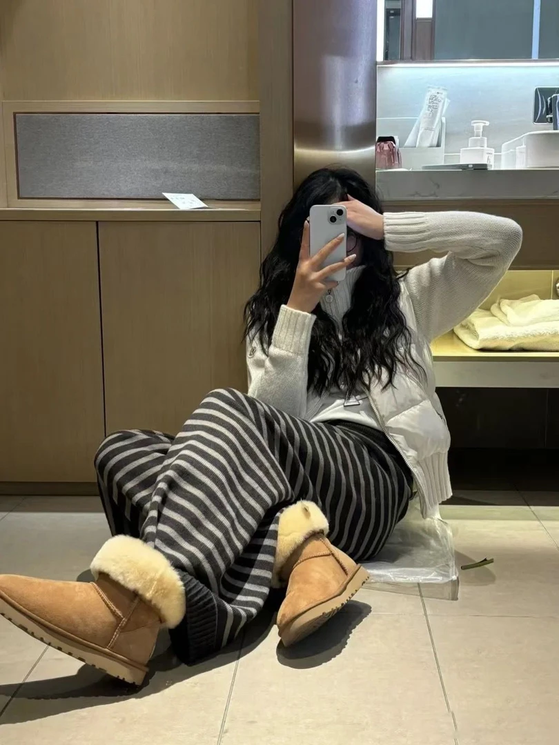 条纹休闲针织裤子女秋冬加厚高腰阔腿裤宽松慵懒松弛感显瘦拖地裤